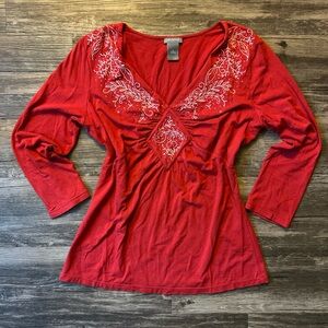 Red Embroidered Y2K Top